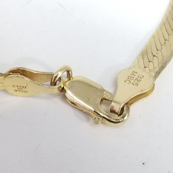Vintage Sterling Silver Gold Tone Herringbone Flat Chain Bracelet Classic Design - Picture 3 of 5